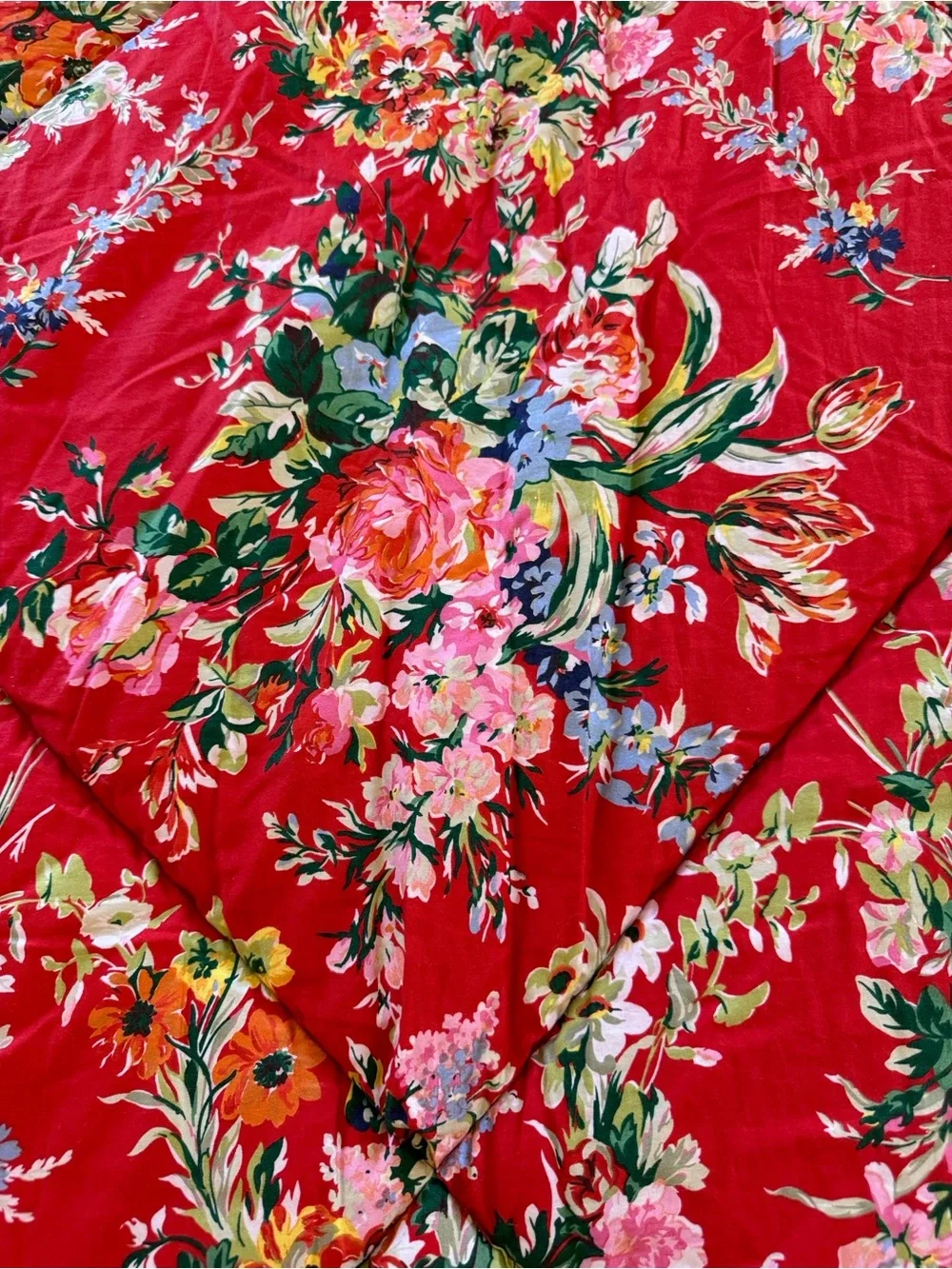 Vintage 90s Ralph Lauren Belle Harbor Queen Comforter.Red with Pink+Blue Floral